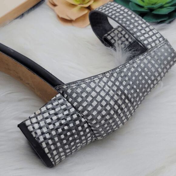 Vince Checkered Rita Block Heel Leather Sandals Size US 8M‎ EU 38 - Picture 2 of 12